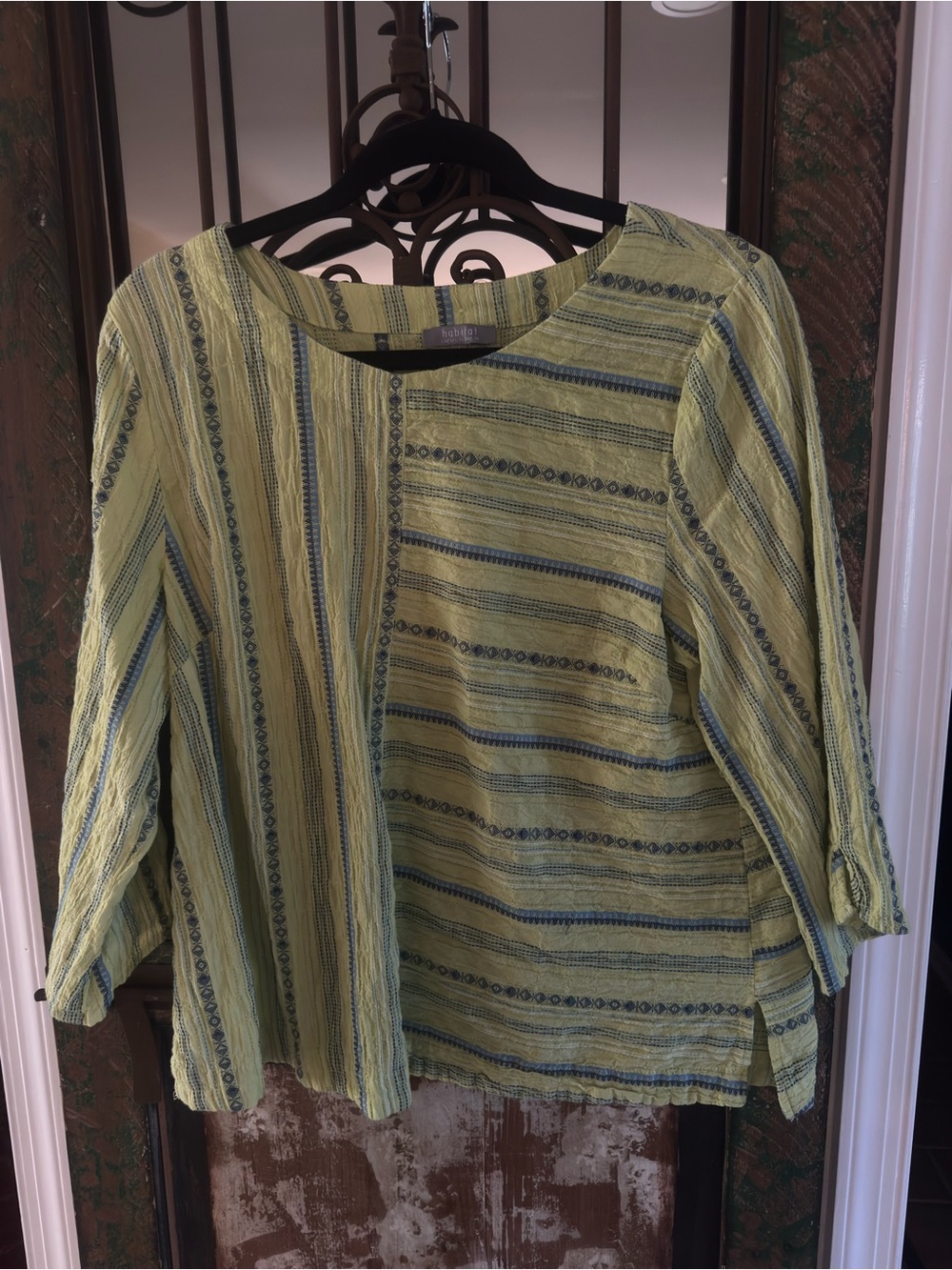 Habitat Green Striped Boatneck with Blue Accent